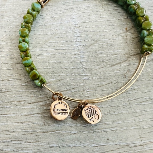 Alex and Ani Green and Gold Tone Beaded Bracelet - Picture 3 of 4